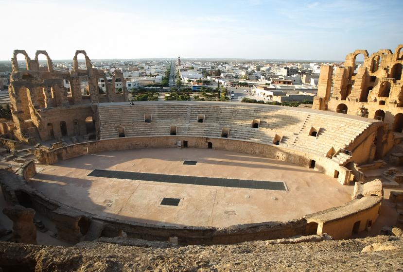 Aerial view of El Djem and Tunis 