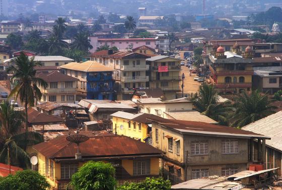 Aerial view of homes in Freetown, Sierra Leone