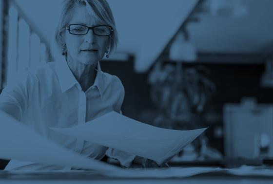 A woman works in an office