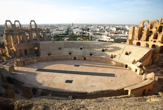 Aerial view of El Djem and Tunis 